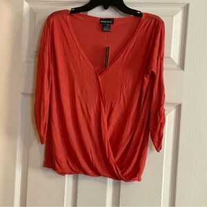 Women’s Super Soft Knits Salmon Orange  3/4 sleeve Wrap Top